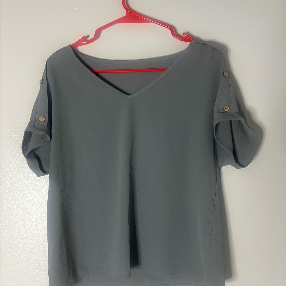 Women's Gray V-Neck Top